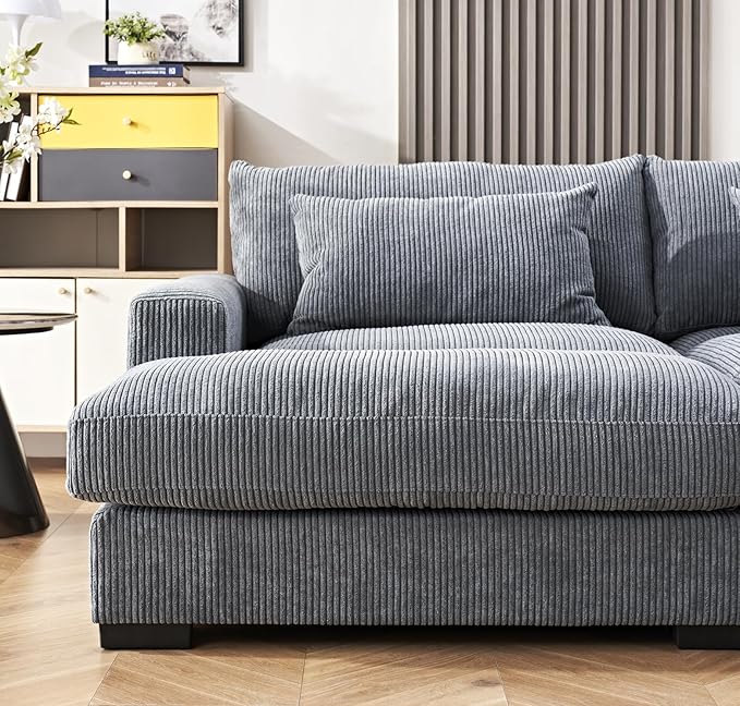 Luxe Sleeper Sofa with Soft Corduroy Upholstery, Double Chaise Design, Convertible to Twin Size Bed, Modern and Comfortable Living Room Couch, 89.9" Wide, Grey