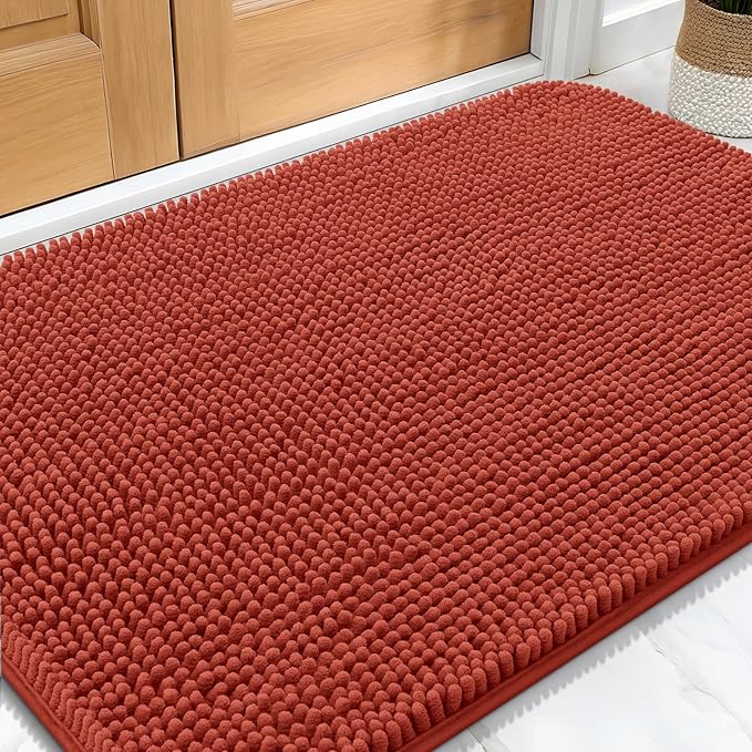 OLANLY Dog Door Mat for Muddy Paws 30x20, Absorbs Moisture and Dirt, Absorbent Non-Slip Washable Doormat, Quick Dry Chenille Mud Mat for Dogs, Entry Indoor Entryway Carpet for Inside Floor, Maple Red by OLANLY