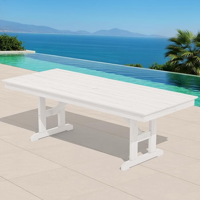 SERWALL Outdoor Large HDPE Dining Table, 84" Rectangular Dining Table for 6-8 Person, All Weather HDPE Outdoor Furniture for Backyard, Garden, White - Image 3