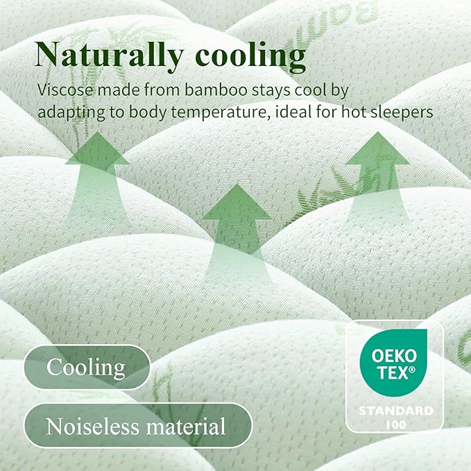 Full Mattress Topper, Viscose Derived from Bamboo Thick Pillow Top Mattress Pad with Deep Pocket, Naturally Cooling for Hot Sleepers, Soft for Back Pain Relief, Premium Green