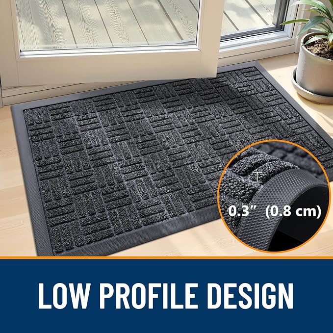 OLANLY Front Door Mat Outside Entrance 29.5x17, Absorbent, Heavy Duty Sturdy Natural Rubber Doormat Indoor Outdoor, Non-Slip, Stain and Fade Resistant, Low Profile Floor Mat for Entryway, Black Gray - Image 5