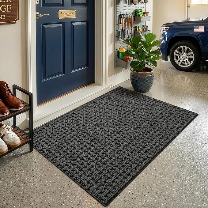 LUMI Washable Door Mat Indoor Entrance 32x48, Dirt Trapper Front Door Mats with Absorbent Interior and Non-Slip Rubber Backing, Entryway Doormat, Grey - Image 9