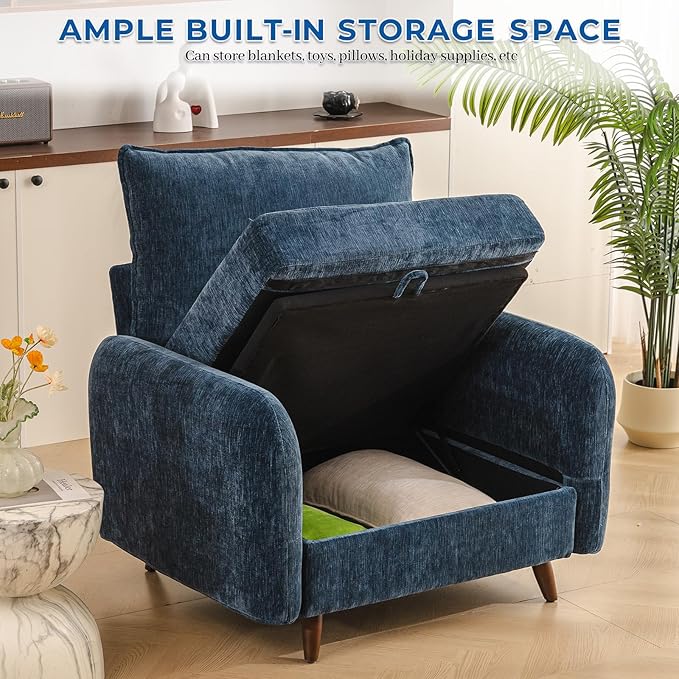Rexulqo Oversized Accent Chair Set of 2,All Seats Storage,Comfy Armchair,24.5'' Deep Seat,Upholstered Living Room Chairs,Reading Chair for Bedroom,Office,Chenille,Blue