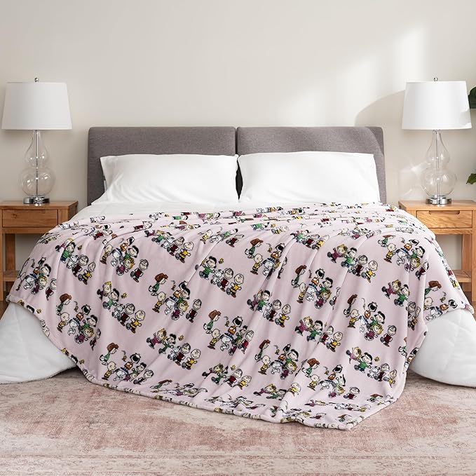 Berkshire Blanket Peanuts® VelvetLoft® Cute Character Snoopy Plush Blanket,Peanuts Laughing Robe Lilac,King 90 in x 108 in (Official Peanuts® Product)
