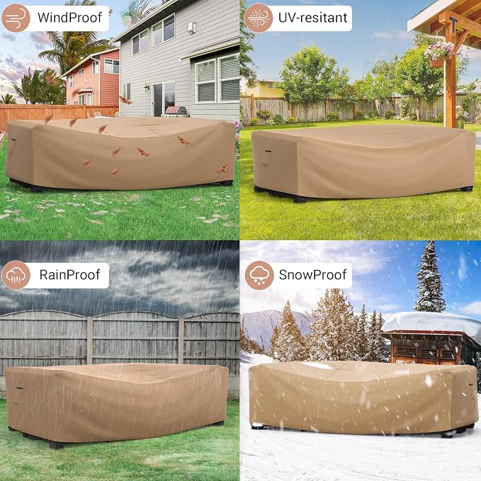 Mrrihand Heavy Duty Patio Furniture Covers, Outdoor Furniture Covers Waterproof Sectional Sofa Set , Patio Table and Chair Set Cover 102"L×74"W×28"H,Brown - Image 6