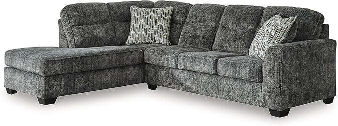 Signature Design by Ashley Lonoke Casual Left-Arm Facing 2-Piece Sectional with Chaise, Loose Seat Cushions, Throw Pillows Included, Gray