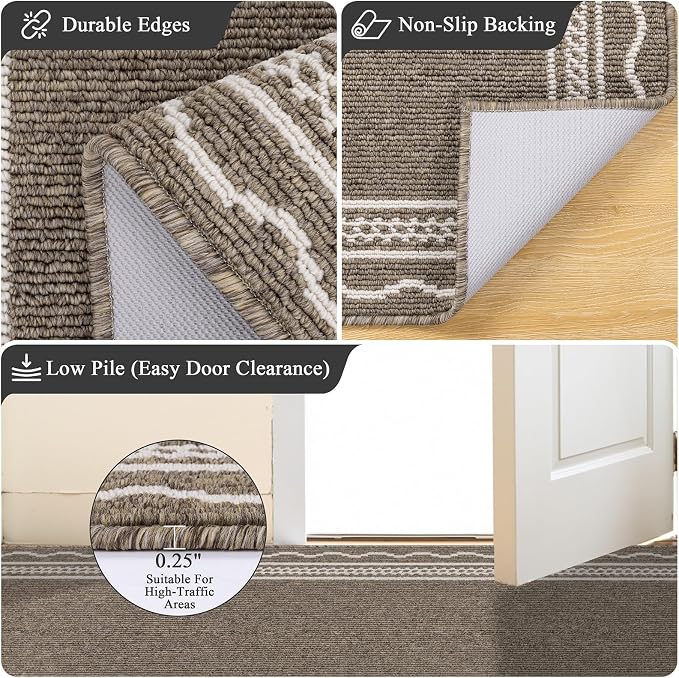 Ileading Indoor Door Mat 2x3ft, Absorbent Dog Muddy Paws Mats, Low-Profile Entrance Small Runner Carpet with Non-Slip Rubber Backing, Washable Inside Welcome Mat for Hallway,Entryway,Kitchen (Brown) - Image 3