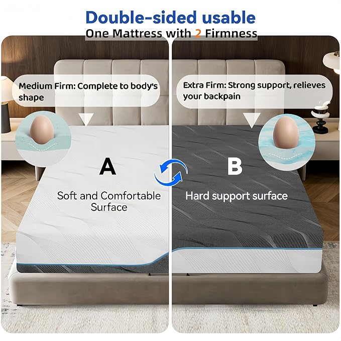 Vipbear Queen Mattress, 10 Inch Memory Foam Mattress with Dual-Sided Reversible, Relieve Pressure with Medium/Extra Firm Support, CertiPUR-US, Cooling Ventilated Foam Comfort for Sleep, 80''L x 60''W