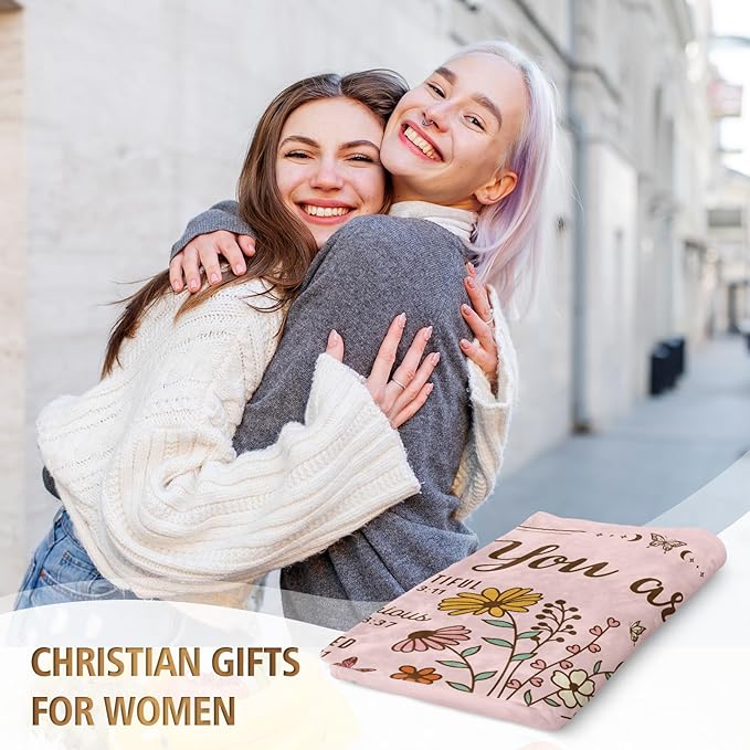 Christian Gifts for Women, Christian Floral Throw Blanket, Birthday Religious Gifts for Women Friendship, Inspirational Scripture Faith Gift for Friend, Sister, Mom, Daughter (50'' x 60'', Pink)