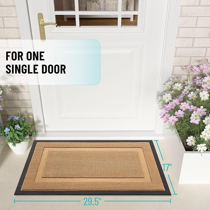 OLANLY Front Door Mat Indoor Outdoor Entrance, Waterproof All-Season, All-Weather Doormat, Sturdy Natural Rubber, Low Profile, Easy Clean Patio Porch Entryway Mat, 47x17, Butter Yellow - Image 2