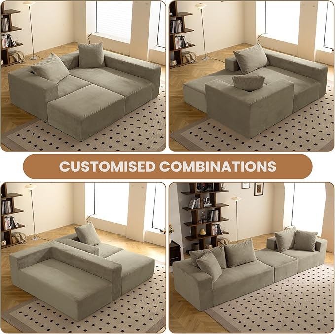 108" L-Shaped Boneless Couch, Modular Sectional Sofa with Moveable Ottoman, Corduroy Cloud Couches for Living Room, No Assembly, Ship in a Box, Camel