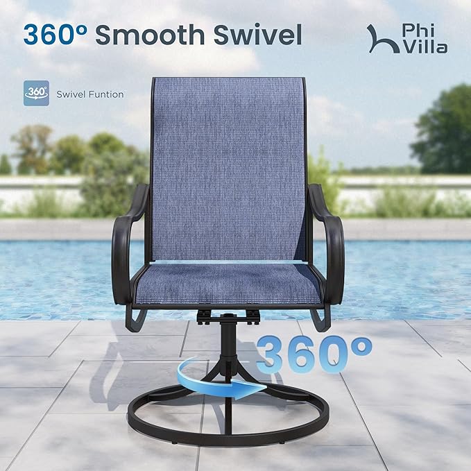 PHI VILLA 5 PCS Outdoor Patio Dining Set with Swivel Dining Chairs (Blue) and 37"x 37" Metal Steel Dining Table(1.57" Umbrella Hole), All Weather Patio Dining Furniture Set for Deck Lawn Garden - Image 2