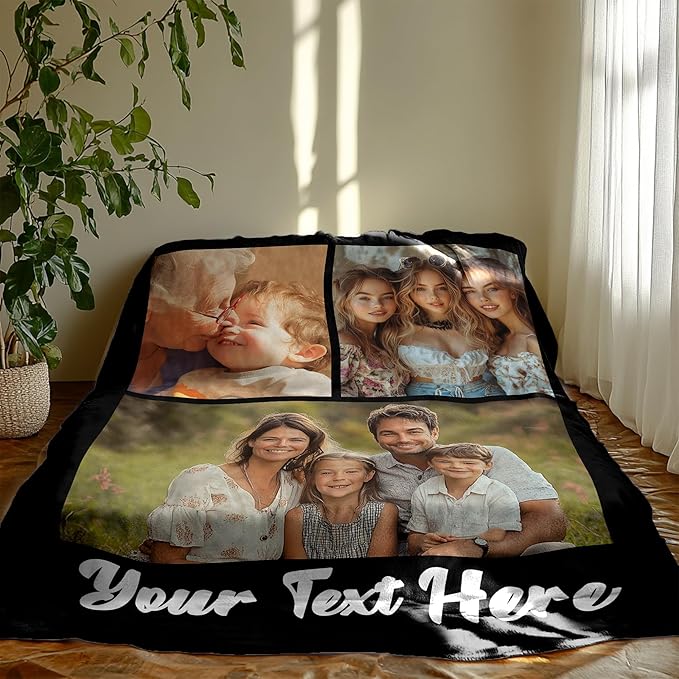 Custom Blanket with Photos Text, Personalized Blanket Throw with Pictures, Custom Anniversary Mothers day Fathers Day Birthday Gifts for Family Dad Mom Kids Friend Girlfriend Boyfriend Wife Husband