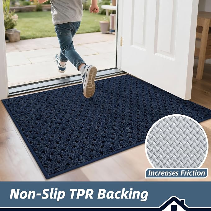 BEQHAUSE Dirt Trapper Door Mat Non-Slip Entryway Rugs Stain Resistant Absorbent Dog Doormats Woven-Look Washable Welcome Floor Doormat for Front Back Door, Dirty Wet Shoes & Paws, 32" x 48", Blue - Image 4