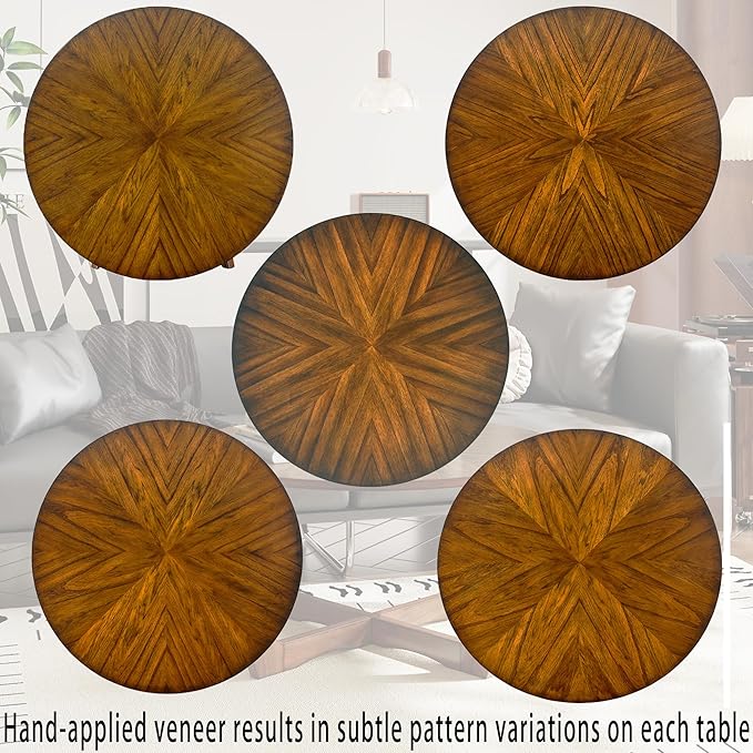LEEMTORIG Round Wood Coffee Table, Mid Century Modern Round Walnut Coffee Tables for Living Room, 33.5" Dia. Circle Drum Coffee Table with Cross Legs, Easy Assembly, Brown Walnut KFZ-3223