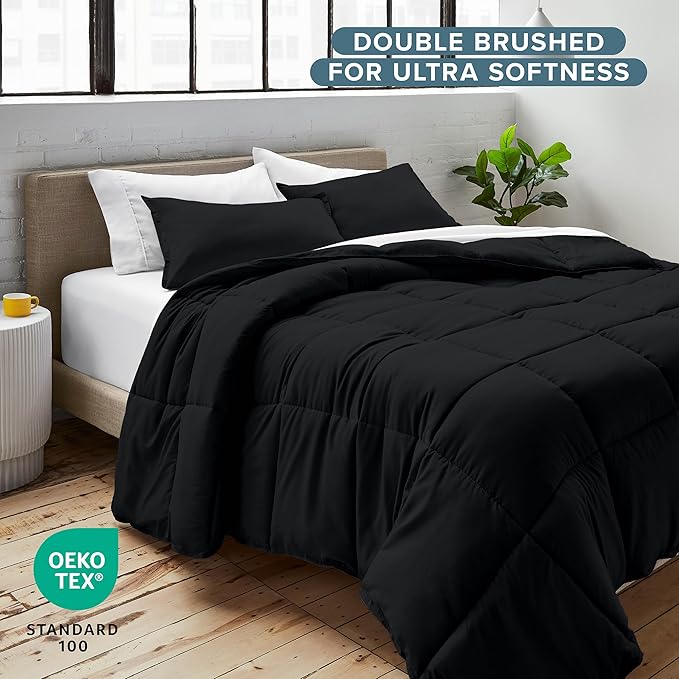 Bare Home Comforter Set - Oversized Queen Size - Ultra-Soft - Goose Down Alternative - Premium 1800 Series - All Season Warmth (Oversized Queen, Black)
