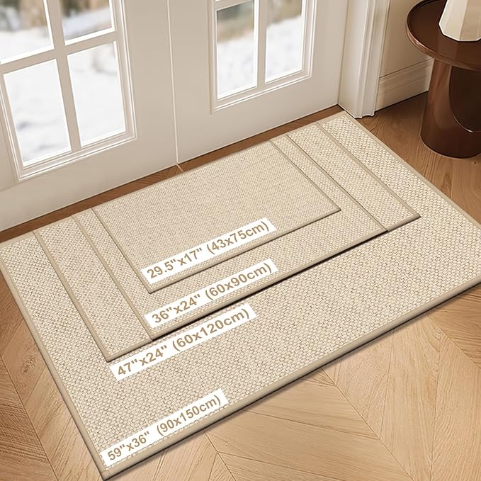 LEKEEPGO Door Mat 36"x59", Non Slip Door Mat Indoor Entrance, Rubber Backing Front Indoor Door mats Washable Absorbent Low-Profile Doomat Large Entryway Entry Resist Dirt Inside Door Mats, Khaki - Image 2