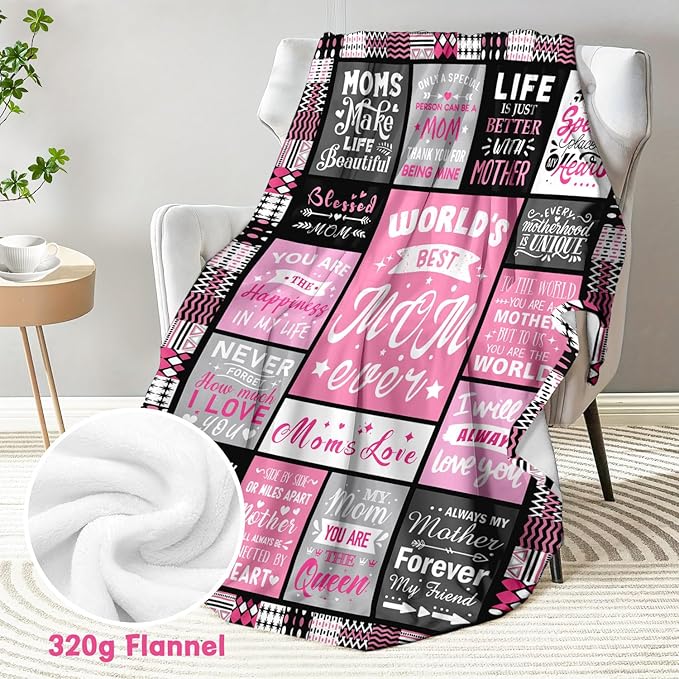 Moms Mothers Day Birthday Gifts from Daughter Son - Blanket Gifts for Mom - World's Best Mom Ever Gifts - Christmas Valentines Day Birthday Present for Moms - Mother Life Blanket 50"x60"