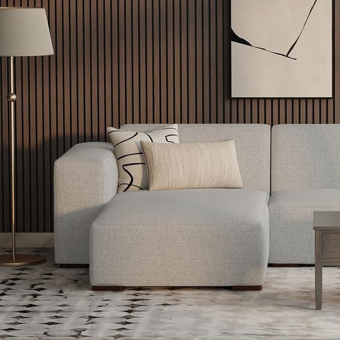 SIMPLIHOME Rex Left Chaise Sofa Module in 100% Recycled Polyester Tightly Woven Performance Fabric, Pale Grey, 44-inches W x 69.5-inches D, Handcrafted Modern-Style Left-Arm Chaise Lounge Chair