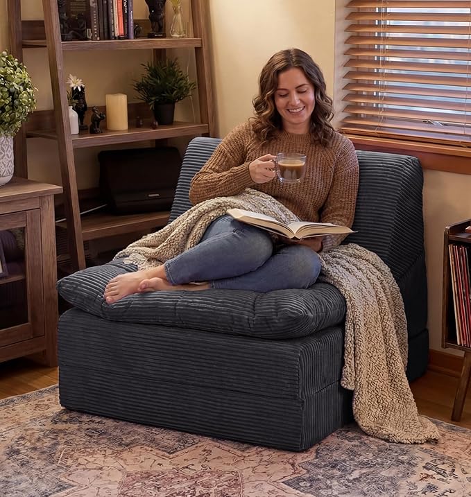 Hobestluk Sofa Couch Folding Sofa Bed Comfy Floor Lounger Convertible Sofa with Removable Cushion Couches for Small Spaces Foldable Mattress for Living Room Bedroom or Office (Cordury Grey, Large)
