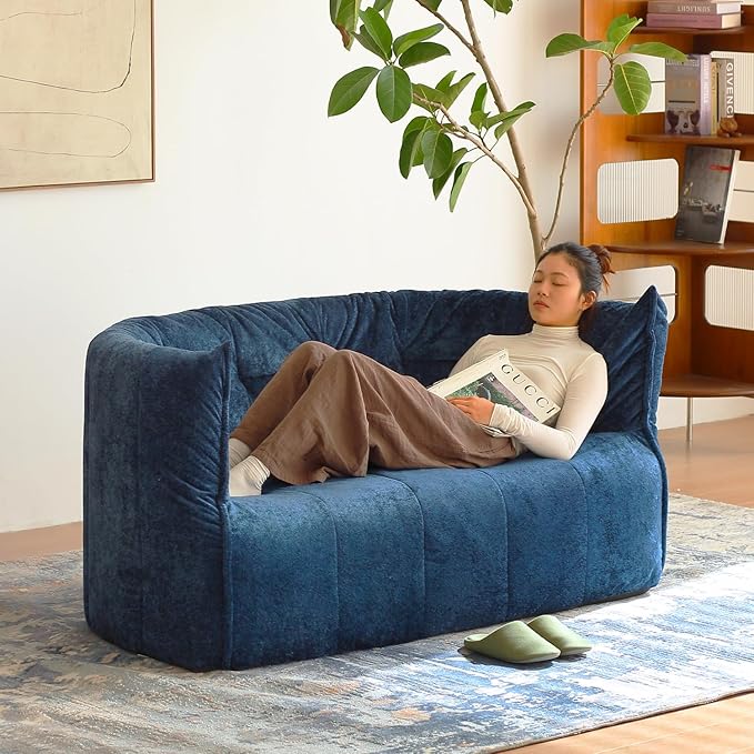 N&V Mid Century Brigantin Deep Relaxation Sofa, Soft Premium Chenille, for Living Room Bedroom and Office (Blue, Single)