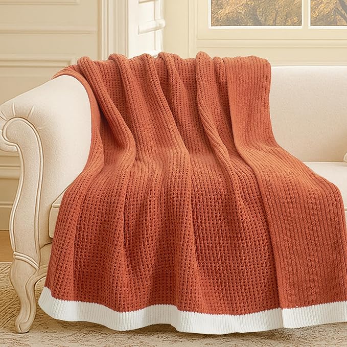 Amélie Home Chenille Throw Blanket, Soft Cozy Waffle Throw for Couch & Sofa, Warm Yet Lightweight, Breathable All-Season Throws for Women Men, Housewarming, Birthdays, 50"x60", Orange
