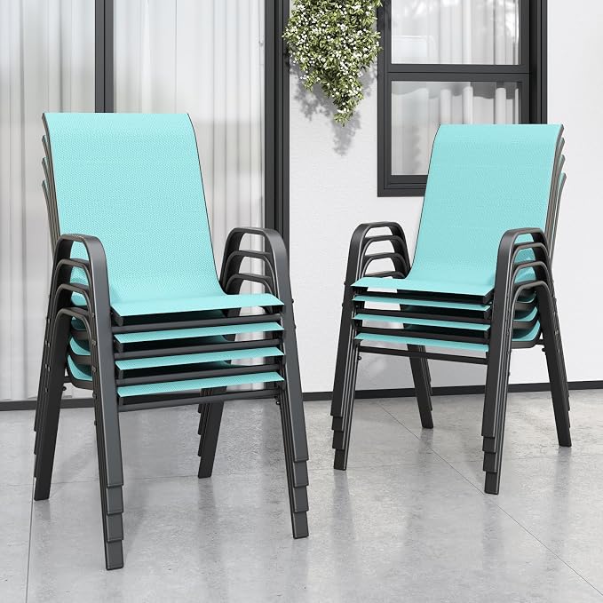 Patio Chairs Set of 8, Stackable Outdoor Dining Chairs for All Weather Textilene Fabric & Metal Frame, Outdoor Chairs Set for Backyard Deck Garden by Vimstora