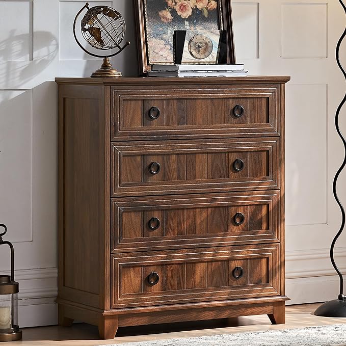 Joaxswe Farmhouse 4 Drawer Dresser for Bedroom, 35" Tall Small Dressers & Chest of Drawers, Rustic Wood Dresser with Metal Handle, Storage Organizer Closet for Living Room, Hallway, Entryway by Joaxswe