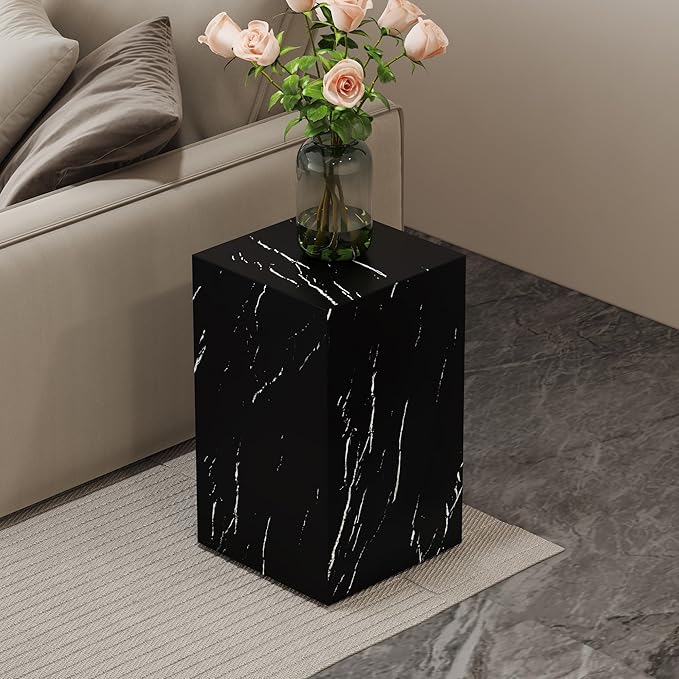 Cube End Table Wood Grain, Modern Side Table for Living Room, MDF Wooden Nightstand Sofa Table for Home, No Assembly