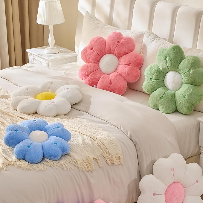 Flower Throw Pillow, Cute Daisy Cherry Blossom Flower Shaped Pink Throw Pillow 19.6In Floor Cushion for Home Bedroom Sofa Chair Couch Decor