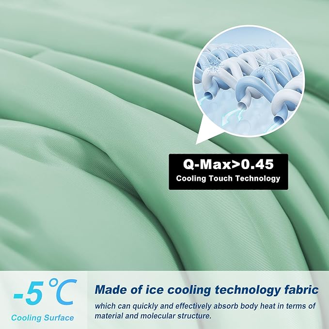 Cooling Comforter King Size, Double-Sided Cold Tech Fabric Quilted Bed Comforters Cooling Blanket for Hot Sleepers, Breathable Lightweight Summer Bedding, All-Season Ice Blanket, Sage Green