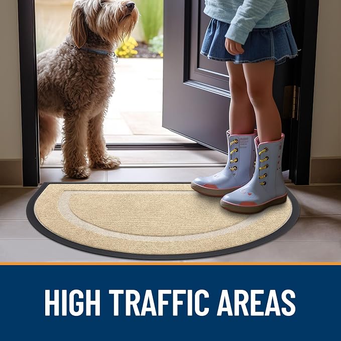 OLANLY Half Circle Door Mat Indoor Outdoor Entrance Welcome, Waterproof All-Season, All-Weather Doormat, Sturdy Natural Rubber, Low Profile, Easy Clean Patio Porch Entryway Mat, 33x21, Beige - Image 7