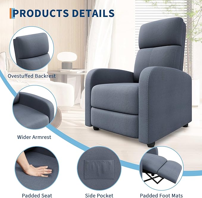 Garvee Recliner Chair for Adults Set of 2 PU Leather Lazy Recliner Ergonomic Adjustable Single Sofa Enhanced with Side Pocket, Tall Back, Wide Arms & Padded Seat, Home Theater Seating for Living Room