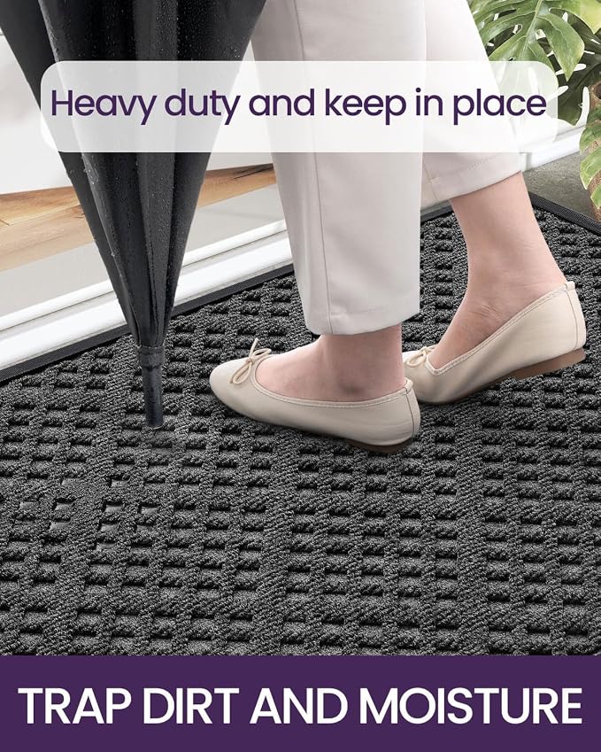 DEXI Front Door Mat Outside Entrance, 32x48 Entryway Rubber Back Doormat Heavy Duty, Non Slip Low Profile Welcome Entry Mats for Inside House Floor Exterior Patio, Grey - Image 5
