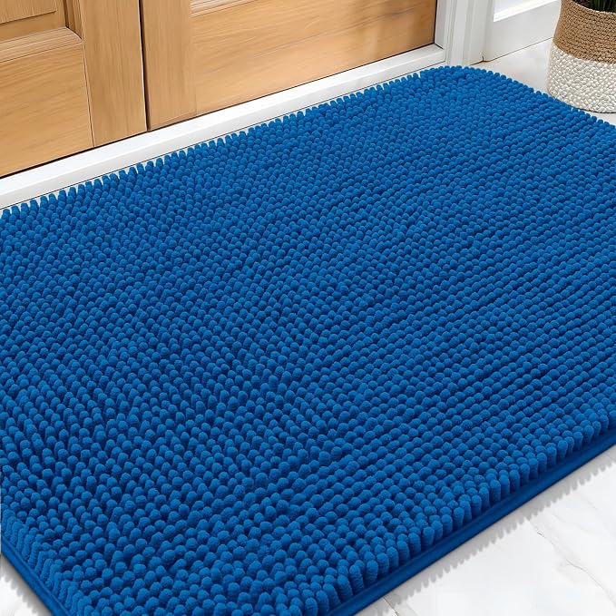 OLANLY Dog Door Mat for Muddy Paws 30x20, Absorbs Moisture and Dirt, Absorbent Non-Slip Washable Doormat, Quick Dry Chenille Mud Mat, Entry Indoor Entryway Carpet for Inside Floor, Deep Navy Blue by OLANLY