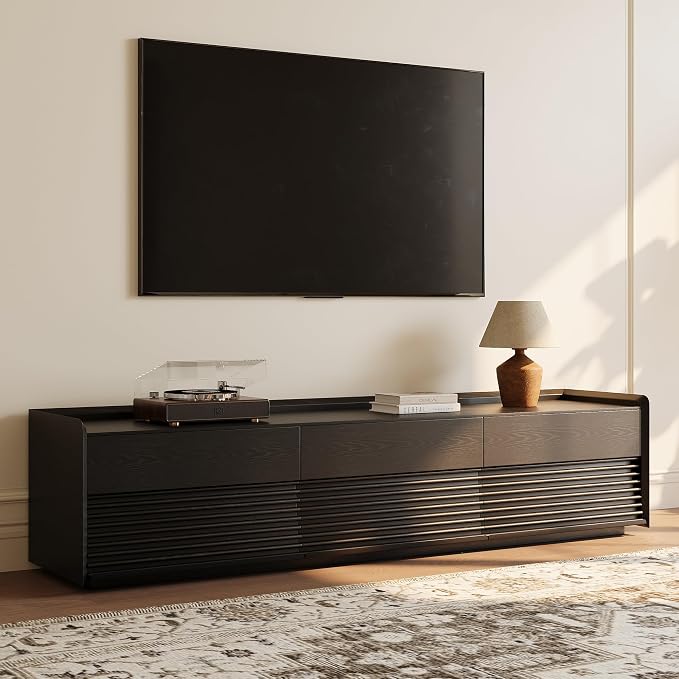 POVISON Fully-Assembled Mid Century Modern TV Stand, 78.74" Wood Media Console with Adjustable LED Light, Entertainment Center with Storage for Living Room by POVISON