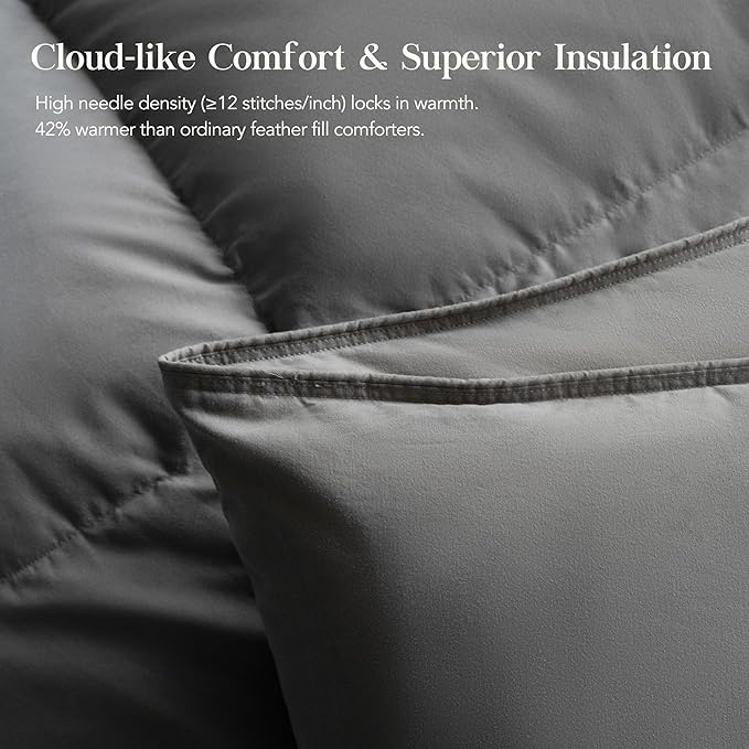 Down Feather Fiber Comforter Oversize King Size,Premium Ultra-Soft Breathable Comforter High Fill Power Grey Duvet Insert,All Season Hotel Luxury Bedding Comforters with 8 Tabs (Grey, Twin)