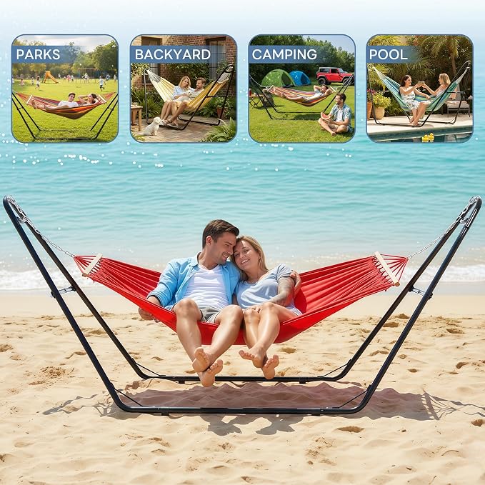 DUMOS Universal Double Hammock Stand Only, Heavy Duty Hammock Stands for 2 Person, Steel Stand for Indoor and Outside Garden Backyard Patio Pool Beach - Image 6