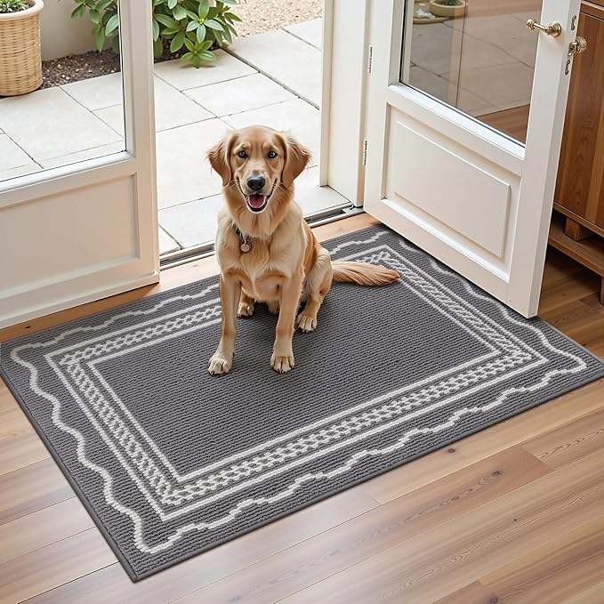 Ileading Indoor Door Mat 2x3ft, Absorbent Dog Muddy Paws Mats, Low-Profile Entrance Small Runner Carpet with Non-Slip Rubber Backing, Washable Inside Welcome Mat for Hallway,Entryway,Kitchen (Grey) by Ileading