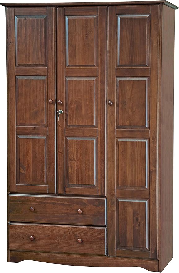 Palace Imports 100% Solid Wood Grand Wardrobe/Armoire/Closet w/Shelves & Drawers, Mocha, 45.75" w x 72" h x 23" d. Renewable Eco-Friendly Wood, Made in Brazil