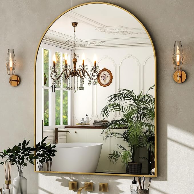 HARRITPURE Arched Bathroom Mirror - 30"x40" Gold Large Wall Mounted Vanity Mirror Aluminum Alloy Frame Arch Wall Mirror for Living Room, Bedroom and Entryway by HARRITPUREHome