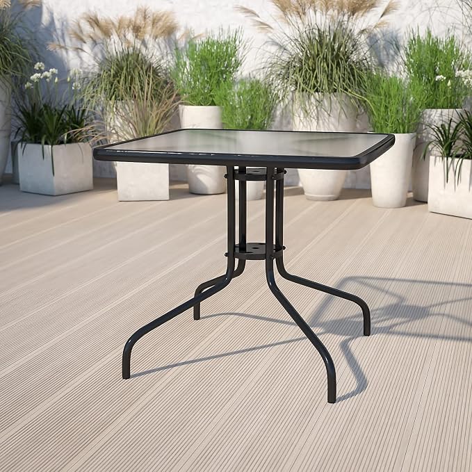 Flash Furniture Barker 31.5" Square Indoor/Outdoor Tempered Glass Metal Frame Side Table - Image 2