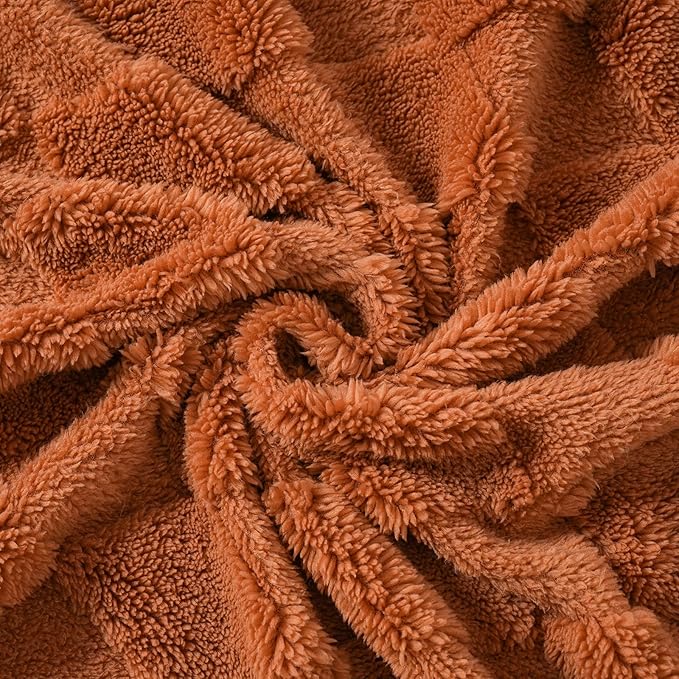 Burnt Orange Throw Blanket for Couch Sofa Bed 60x80 inches,Fleece Blankets Microfiber Flannel with Diamond Checkered Pattern Lightweight Plush Soft Cozy Gifts for Women Mom Girls