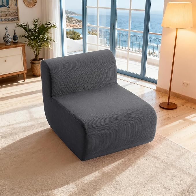 Boneless Sofa 26'' Single Sofa 1 Seater Cloud Floor Couch Corduroy, No Assembly Needed Modern Compression Armless Couch in A Box Erogonomic for Living Room,Bedroom,Office, Dark Gray