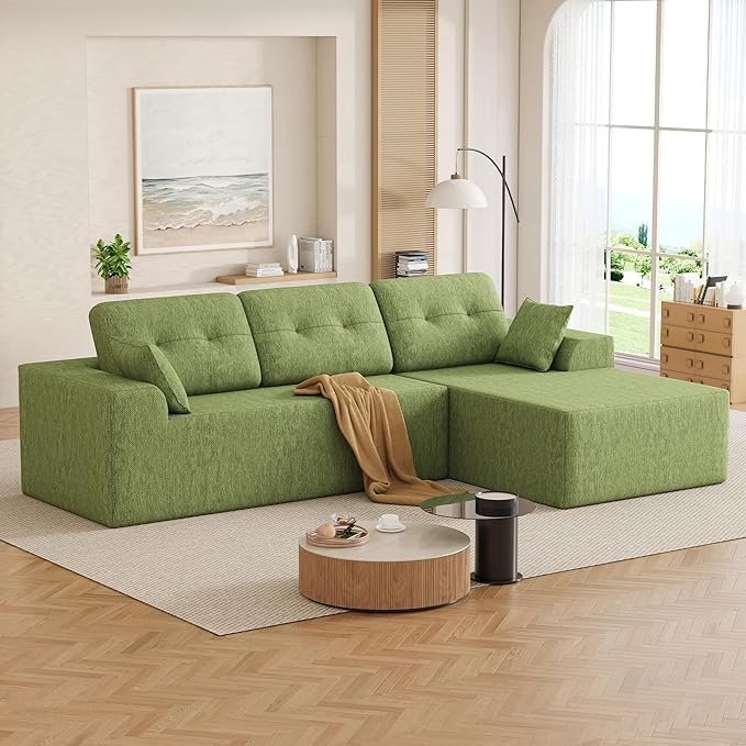 Ball & Cast 106" Modular Sectional Sofa, Convertible Cloud Couch with Deep Seat, Boneless L-Shaped Sectional, Flexible Modular Combination for Living Room, No Assembly (Green, Right Facing Chaise)