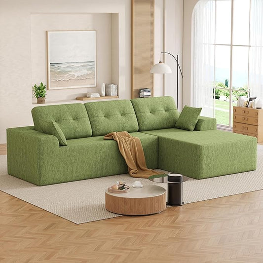 Ball & Cast 106" Modular Sectional Sofa, Convertible Cloud Couch with Deep Seat, Boneless L-Shaped Sectional, Flexible Modular Combination for Living Room, No Assembly (Green, Right Facing Chaise)