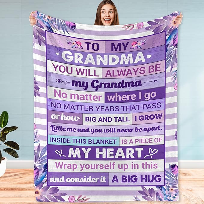 Gifts for Grandma – Mothers Day, Birthday Gift from Granddaughter, Grandson, or Grandkids, Soft and Cozy Blanket for Grandma, Warm and Comfortable Blanket Throw 50x60 inches
