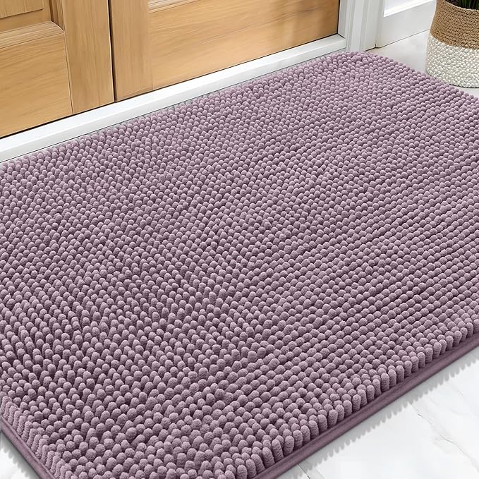OLANLY Dog Door Mat for Muddy Paws 32x20, Absorbs Moisture and Dirt, Absorbent Non-Slip Washable Doormat, Quick Dry Chenille Mud Mat for Dogs, Entry Indoor Entryway Carpet for Inside Floor, Deep Plum by OLANLY