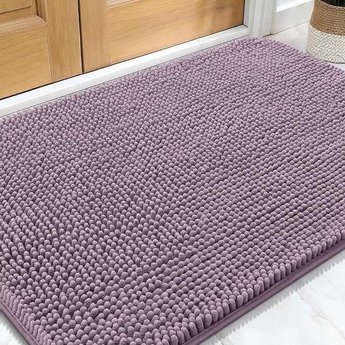 OLANLY Dog Door Mat for Muddy Paws 34x21, Absorbs Moisture and Dirt, Absorbent Non-Slip Washable Doormat, Quick Dry Chenille Mud Mat for Dogs, Entry Indoor Entryway Carpet for Inside Floor, Deep Plum by OLANLY