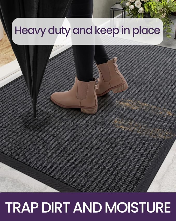 DEXI Front Door Mat Outside Entrance, 4x6 ft Large Rubber Entry Doormat Heavy Duty, Welcome Mats Non Slip for Inside House Floor Entryway Double Doors Exterior Patio, Striped Grey - Image 5